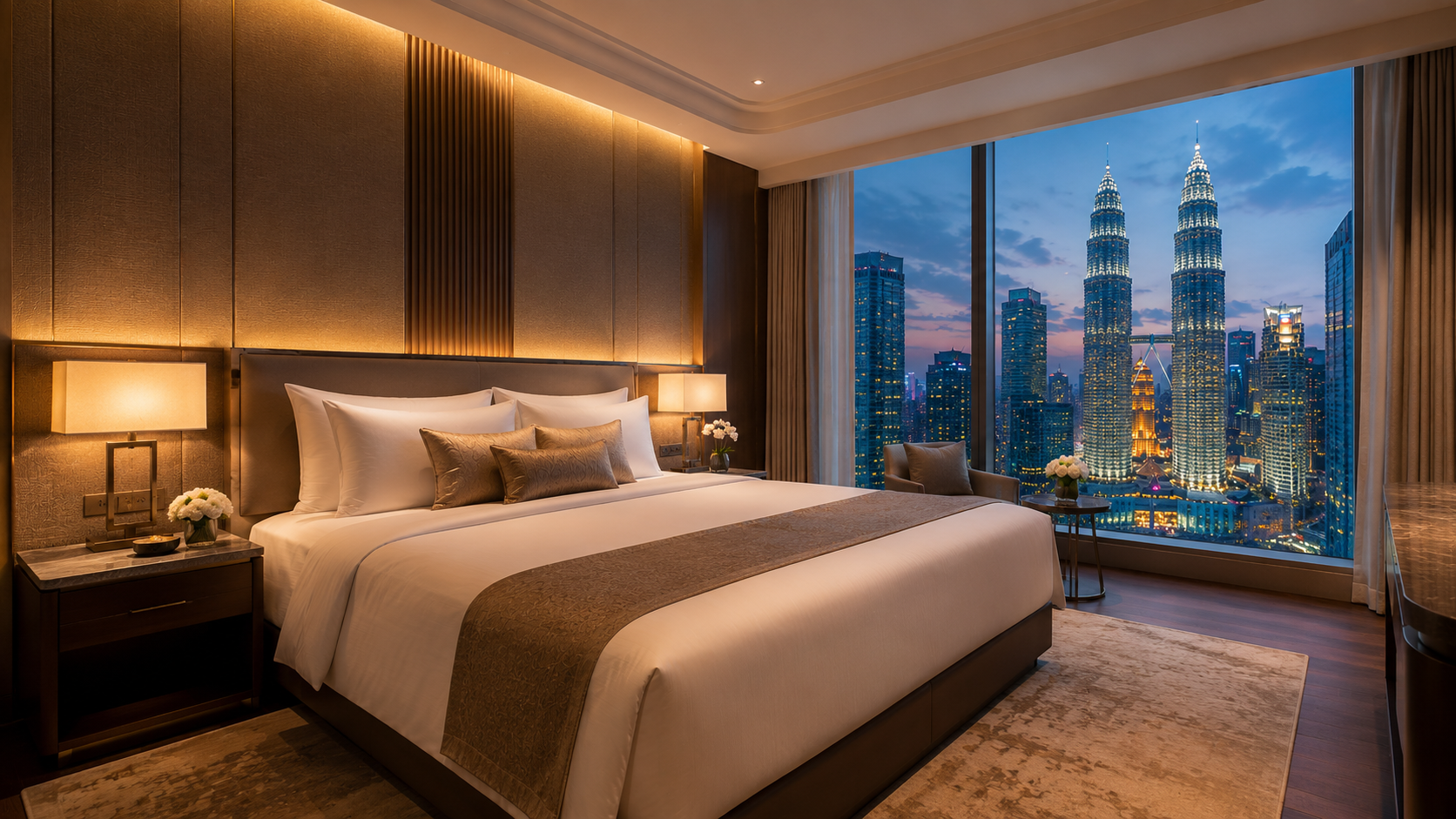 Komfortables Schlafzimmer einer Suite im Star Suites KLCC in Kuala Lumpur