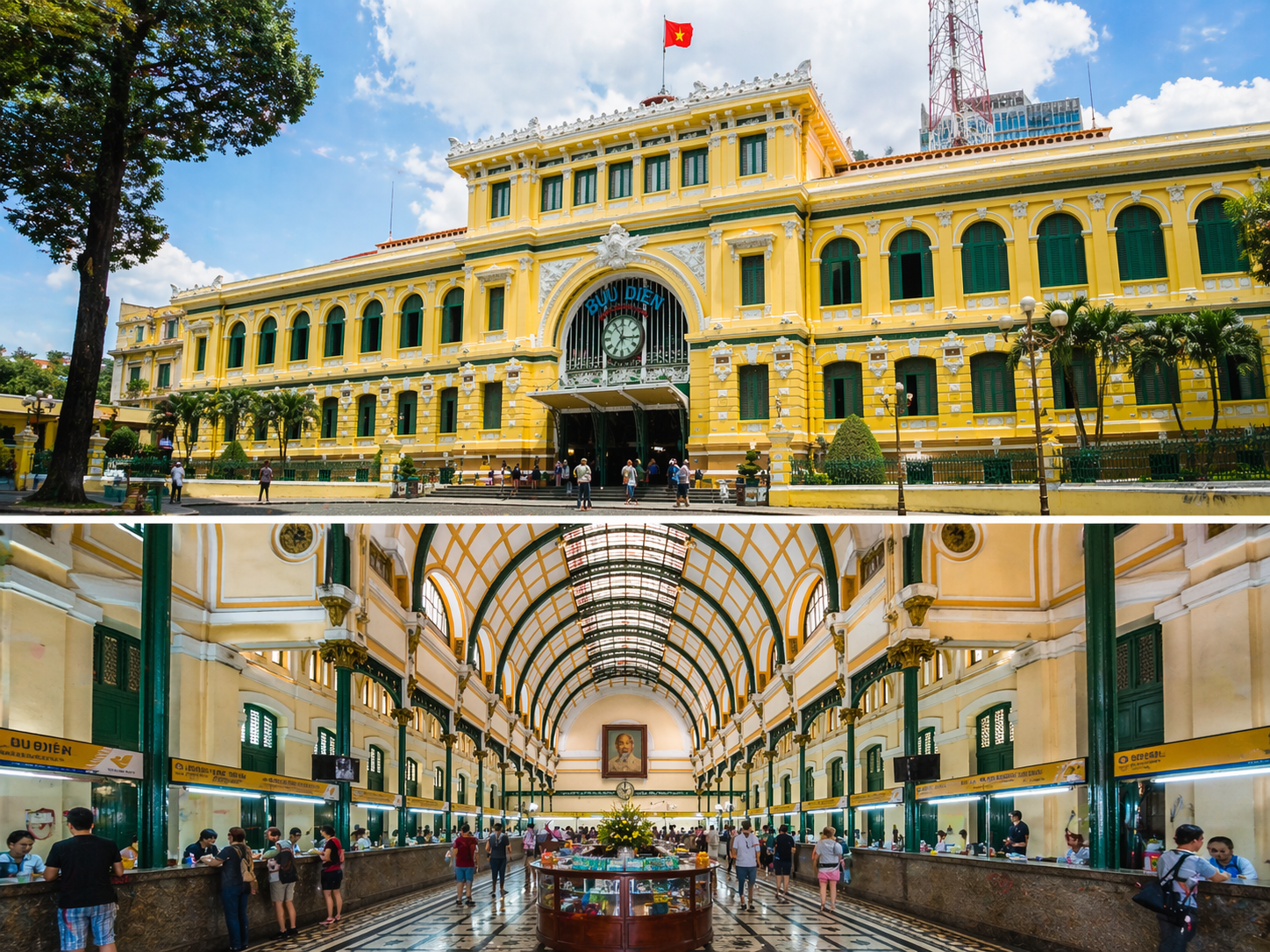 Innen- und Au&szlig;enarchitektur des Hauptpostamts von Saigon